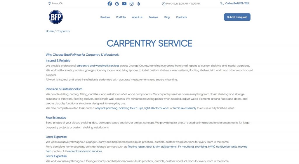 Best Fix Price — handyman в Irvine, CA — carpentry 01