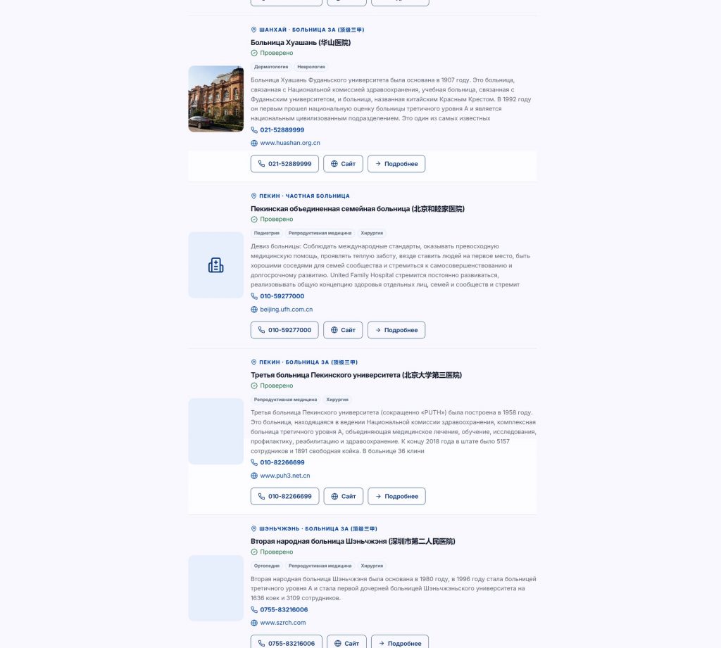 Список клиник в каталоге